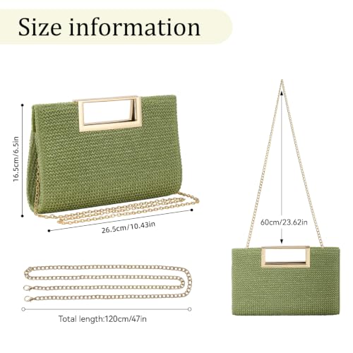 Image of Women's Straw Raffia Clutch Purse, Top Handle Woven Handbag with Crossbody Strap, Summer Beach Shoulder Bag