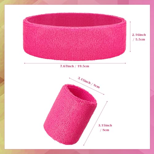 Image of 24 Pieces 80s Neon Sweatbands Set, Include 8 Sports Headbands and 16 Sweat Wristbands Elastic Athletic Tennis Sweat Bands Bulk for Man Woman