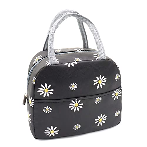 Sonuimy Insulated Lunch Bag Women, Reusable Cute Tote Lunch Box for Adult & Men, Leakproof Cooler Lunch Bags for Work Office Travel Picnic (Black with White Daisy) by Sonuimy - Used condition - US$4.77