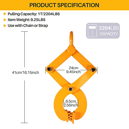 Pallet Puller Clamp 1T/2204Lbs Pallet Jack Puller Steel Single Scissor Hook Puller, 5 Inch Jaw Opening Pallet Grabber Heavy Duty Forklift Material Handling Stump Puller Pulling Hoisting Wood-Yellow #TOP2