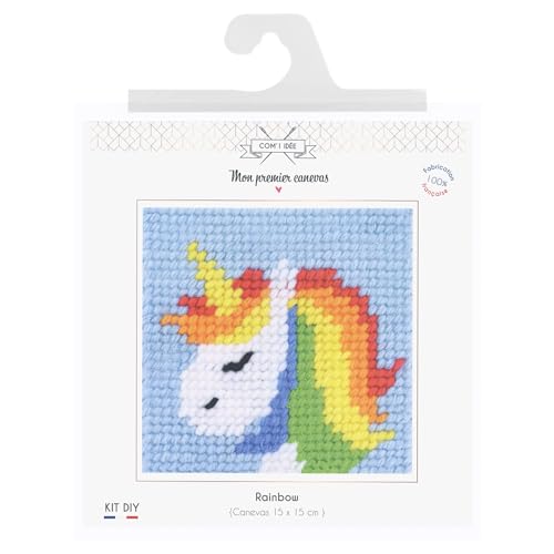3bcom Kit Canevas Complet Licorne Arc en Ciel Rainbow 15 x 15 Enfant Gros Trous