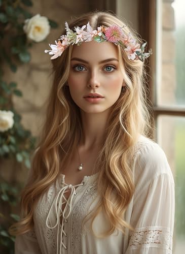 Image of Vivivalue Handmade Adjustable Flower Wreath Headband Halo Floral Crown Garland Headpiece Wedding Festival Party