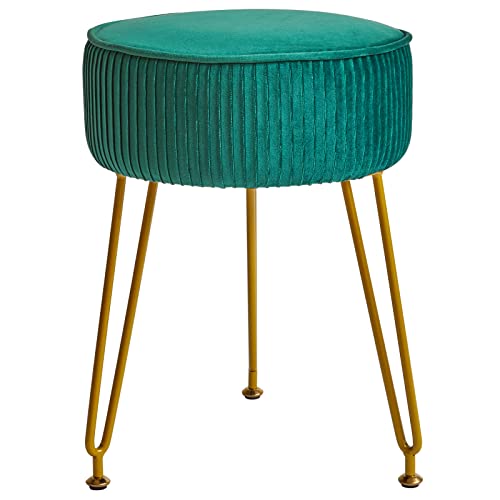 IBUYKE Banco Redondo de Terciopelo Osman, Mesa Lateral del Banco de Maquillaje, Asiento de la cómoda de Terciopelo, Taburete del sofá, piernas de Acero Dorado, Verde