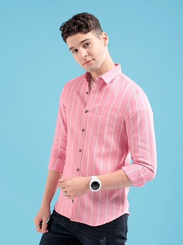 Image of The Indian Garage Co Men Regular Fit Striped Full Sleeves Cutaway Collar Casual Shirt