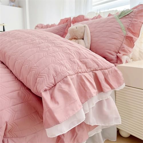Set di 2 federe in cotone con volant, standard 48,3 x 73,7 cm, con chiusura a busta, per letto e decorazione della casa, morbide federe bianche