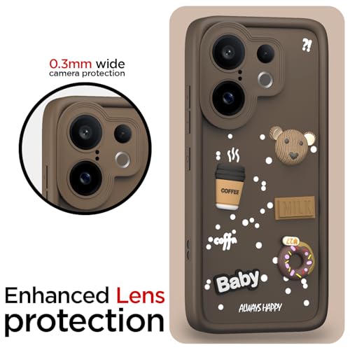 Image of Pikkme Back Cover for Vivo X200 Fe 5G | 3D Bear Silicone Cute & Fun Coffee Cartoon | Full Body Protection Bumper Case (Brown)