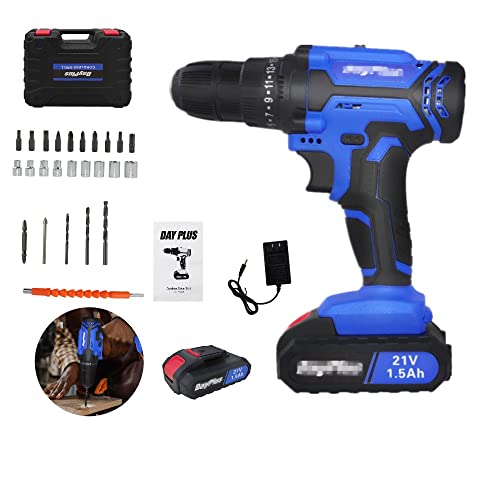 Taladro de impacto con batería de 2 velocidades, destornillador con batería de 1300 mAh, taladro con 25 + 1 par de torsión, 1 cargador, 1 caso, 26 accesorios Cover