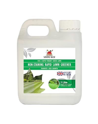 Lawn Grass Feed Greener 1 Litre — Covers 500m2 of Lawn - No Sulphate & Non-Staining Iron Grass Treatment & Fertiliser— Rapid Greening Grass Fertilizer— Safe for Pets & Children - Seedzbox