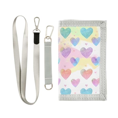 ALAZA Kids Wallets for Boys Girls Toddler Trifold Wallet Children Small Rainbow Hearts Pastel with Zipper Coin Pocket