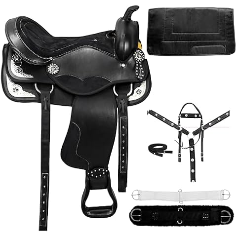 SUPREME SADDLERY Classic Barrel Racing Handmade Western Synthetic Horse Saddle Lightweight High Cantle Barrel Racing Saddle Trail Tack Equestrian Horse Saddle All Accessories (Black, 17.50 Inches) Cover