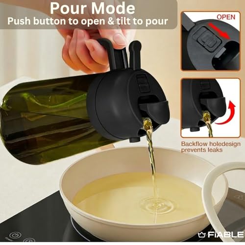 Image of FiABLE Premium Glass Oil Sprayer for Cooking - 100% Food Grade Dark Green Glass Bottle for Airfryer, Salads, BBQ, Grill & Healthy Cooking - 2in1 function - 470ml - Oil Sprayer