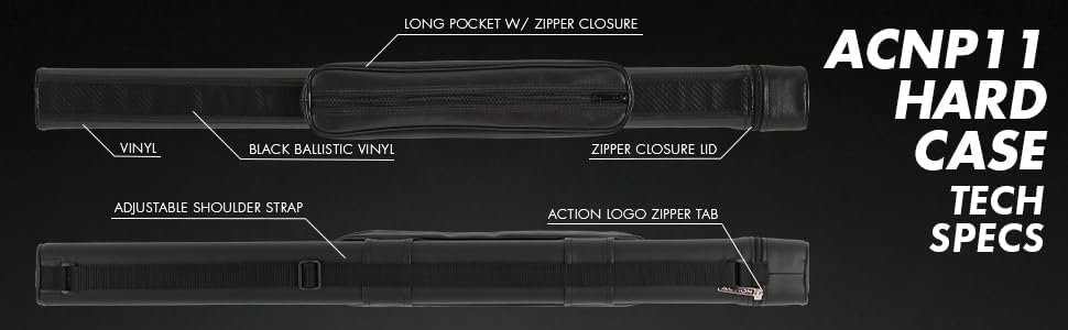 Miniatura 7 de Action ACNP11 - Estuche rectangular de vinilo duro para taco de billar, 1 x 1, estuche para taco de billar, color negro