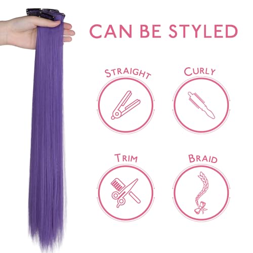 Image of WENNALIFE 12 PCS Deep Purple Hair Extensions Clip in, Colored Clip in Hair Extensions for Kids Highlights Rainbow Hair Clips for Girls Synthetic Straight Pop-up Style Colorful Girls Hair Accessories