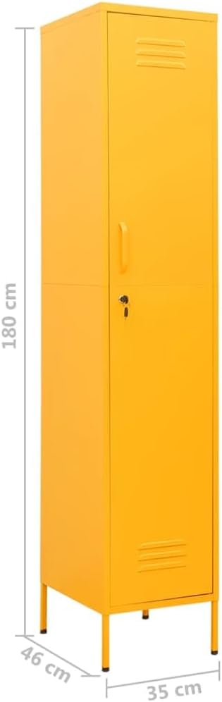 Mustard Yellow Steel Tall Locker Cabinet with 4 Adjustable Shelves, Secure Storage Lock and Key, Durable Modern Design for Office and Living Room Organization