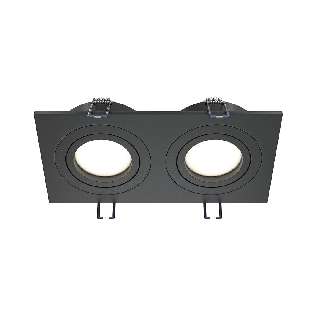 MAYTONI ATOM spot led encastrable carré – Downlight 2 x GU10 (10 W) – plafonnier LED plat en aluminium noir, orientable – luminaire plafonnier design pour cuisine, salon, chambre et couloir