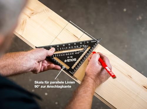 SOLA - RS 18-5in1 Zimmermannswinkel - Anschlagwinkel 18 cm - robuster Schreinerwinkel aus Aluminium mit metrischer Skala - Multifunktionswinkel: Lineal, Anschlagwinkel, Gehrungswinkel, Winkelmesser