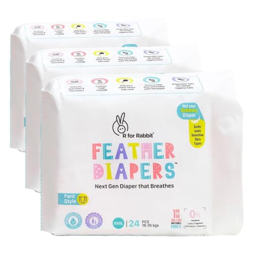 Image of R for Rabbit Pant Style Feather Diaper XXXL Size for Baby 18+ kgs 24 Units (24 Count, Pack Of 3)