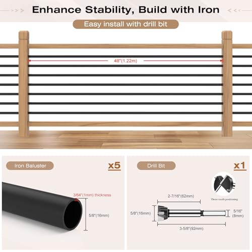 Wqeya 5 Pack 4 FT x 5/8 in Iron Horizontal Balusters for Staircase Interior by Wqeya - Used condition - Image 4