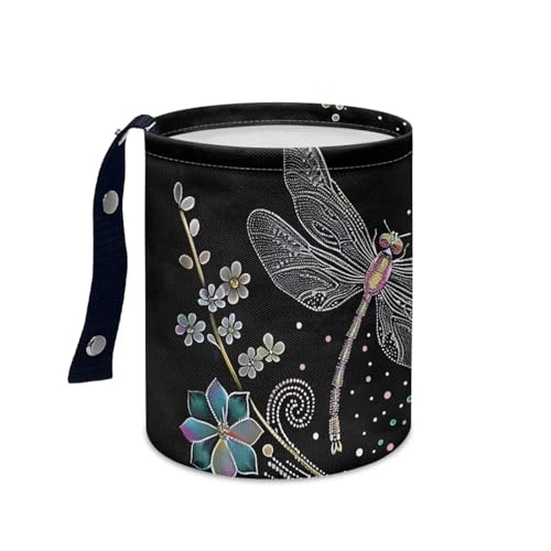 Image of Pensura Dragonfly Flower Mini Car Trash Can Adjustable Buttons Collapsible Trash Container Portable Hanging Car Garbage Bag Women's Car Accessories for Car Back Seat