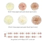 Champagne-Gold Beige Boho Baby-Shower Party-Decorations - 23pcs Fall Rustic Neutral Bridal Wedding Paper Tissue Pom Poms Streamers,Retro Tassel Garland,Girl Birthday Banner Decor Lasting Surprise - Image 2