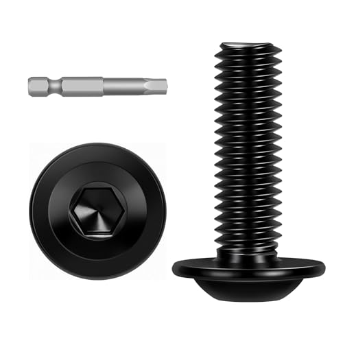 Image of M8-1.25 x 25mm 20 PCS Flanged Button Head Socket Cap Bolts Screws, Stainless Steel 304, Allen Socket Drive, Screwdriver Bit Included, Black Finish, Fully Machine Thread