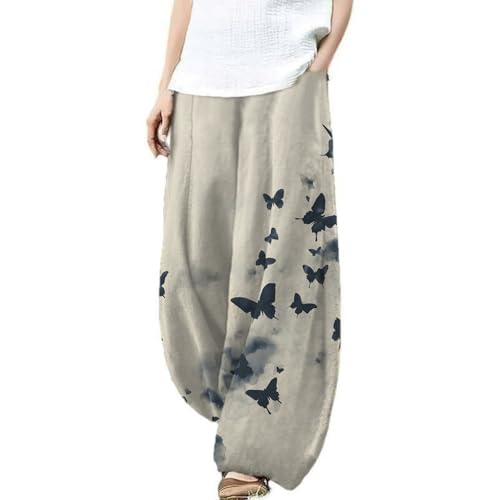 Cotton Linen Pants for Women Japanese Lantern Wide Leg Pants 2025 Casual Boho Waist Elastic Vacation Trouser