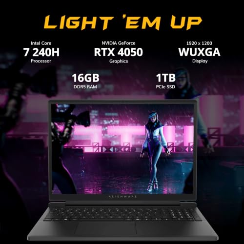 Image of Dell Alienware 15 15.3 inch WUXGA 165Hz Gaming Laptop, Intel Core 7-240H, NVIDIA GeForce RTX 4050, 16GB DDR5, 2TB Storage (1TB SSD+1TB Docking Station Set), Backlit Keyboard, Wi-Fi 6, Win 11, Black
