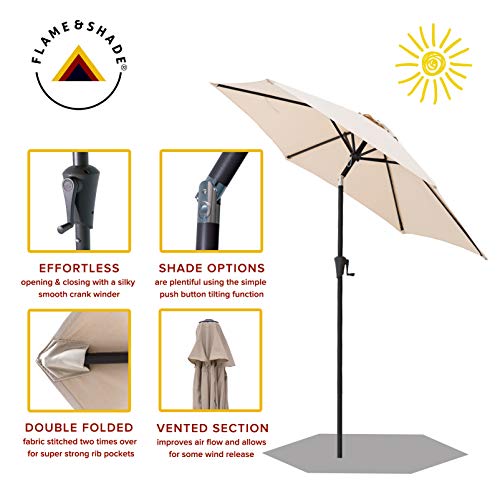 FLAME&SHADE 9 ft Outdoor Market Patio Table Umbrella with Tilt, Beige - Thumbnail 2