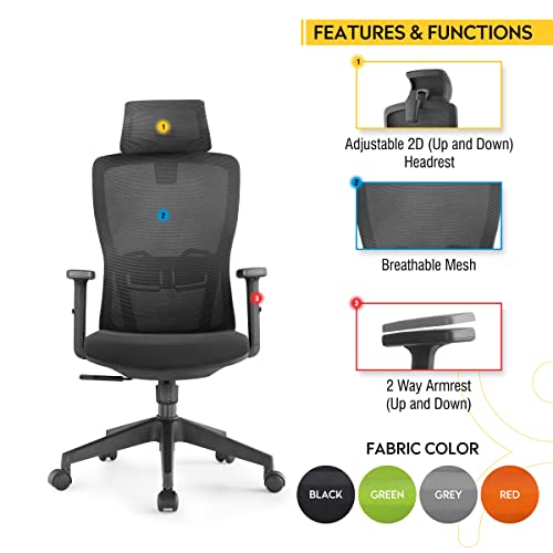 Image of Dr Luxur SYNERGY High Back Ergonomic Home and Office Chair Work at Home with Breathable Mesh, Smart Synchro Mechanism, 2D Adjustable Armrests, Adjustable Headrest, Fully Adjustable Lumbar Support, 3 Position Locking, and BIFMA Guidelines Compliant (Black)