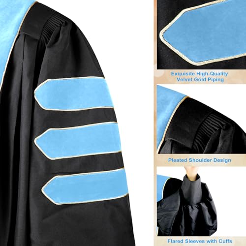 Image of Unisex Doctoral Graduation Gown with Gold Piping | Academic doctoral Cap and Gown for Graduation Ceremony