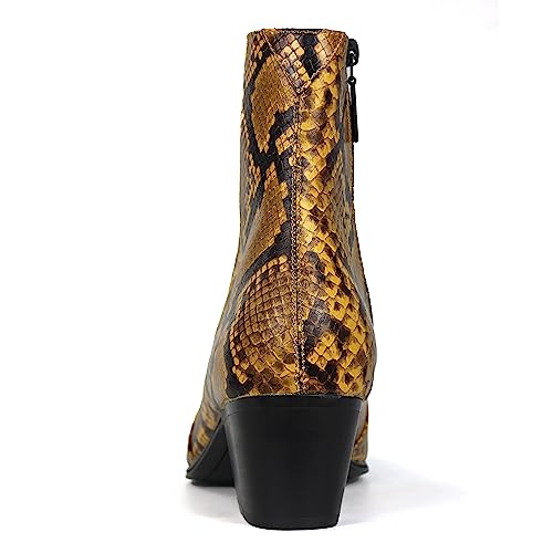 OSSTONE Men Chelsea Ankle Boots Leather Snake Print Chukka Boots with Side Zipper Heel Retro Dress Boots OS-JY059-US-R3