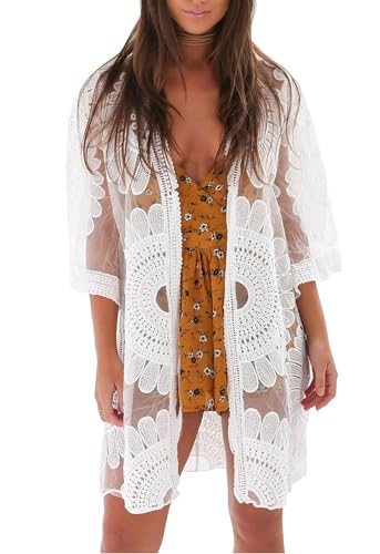 shermie Women's Summer Lightweight Kimono Cardigan Short Sleeve Floral Swimsuits Cover Up