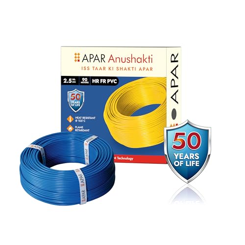 Image of APAR ANUSHAKTHI 1.0Sq mm 90m HEAT RESISTANT(@ 105*C) FLAME RETARDANT PVC Powered by E-BEEM TECHNOLOGY Single Core CLASS 5 COPPER Conductor Wire for Domestic & Industrial Electrical Wiring. (BLUE)