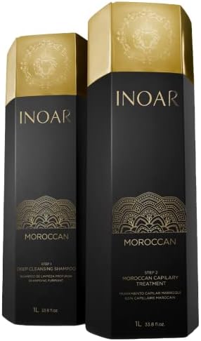 INOAR – Moroccan Smoothing Treatment Set with Keratin - Deep Cleansing Shampoo & Keratin Treatment, Curly Hair Care, Vegan Hair Product, Cruelty Free Haircare for Men and Women (33.8 oz. Each)