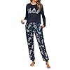 Jahetuul Pyjama Femme Hiver Coton Col Rond Ensemble de Pyjamas Manches Longues Confortable Vêtements de Nuit Chauds
