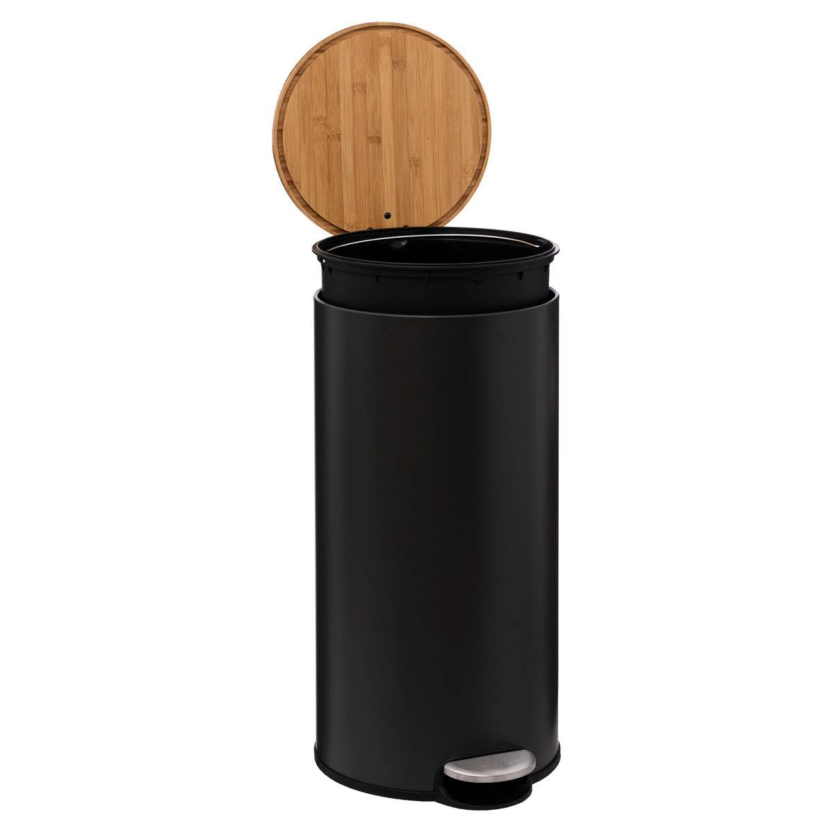5five - poubelle couvercle bambou 30l "modern color" noir