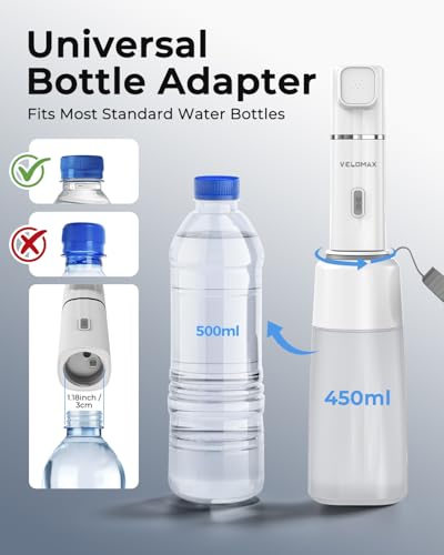 Image of VELOMAX Portable Bidet with 450ML Detachable Bottle, Rechargeable Jet Spray for Travel & Toilet 2 Pressure Modes IPX7 Waterproof Electric Sprayer with 830mAh Battery for Men, Women, Postpartum(White)
