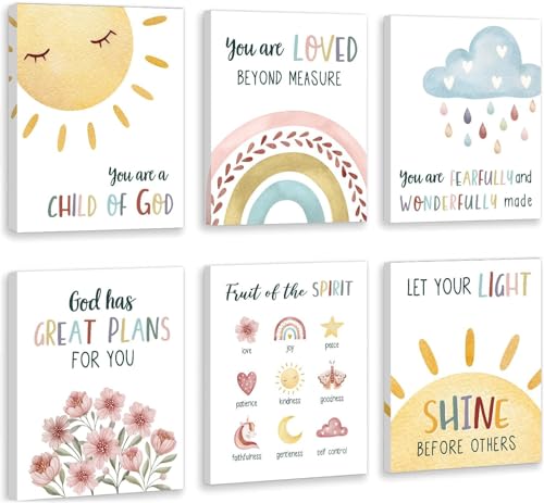 HPNIUB Kids Bible Verses Wall Decor,Inspirational Christian Wall Art,Rainbow Scripture Canvas Wall Art For Nursery Bedroom Classroom Sunday School Decor,Christian Gifts For kids(20x25cm)