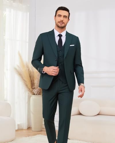 Men's 3 Piece Suits Slim Fit Peak Lapel 2 Button Blazer Jacket Vest Pants Set Wedding Business Prom Party Suit2