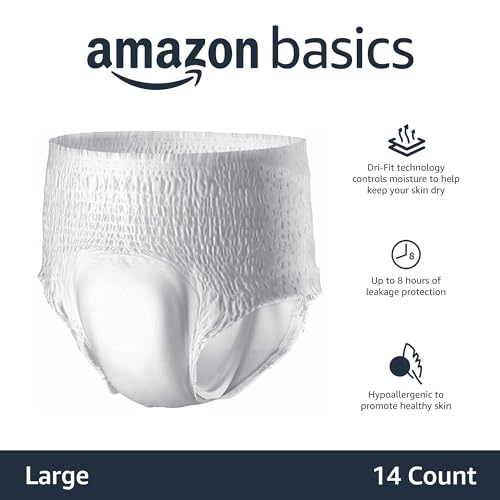 Image of Amazon Basics Unisex Adult Incontinence Protective Underwear, Overnight Absorbency, Moisture-Wicking, Soft, Latex Free, Large, 14 Count (Pack of 2)