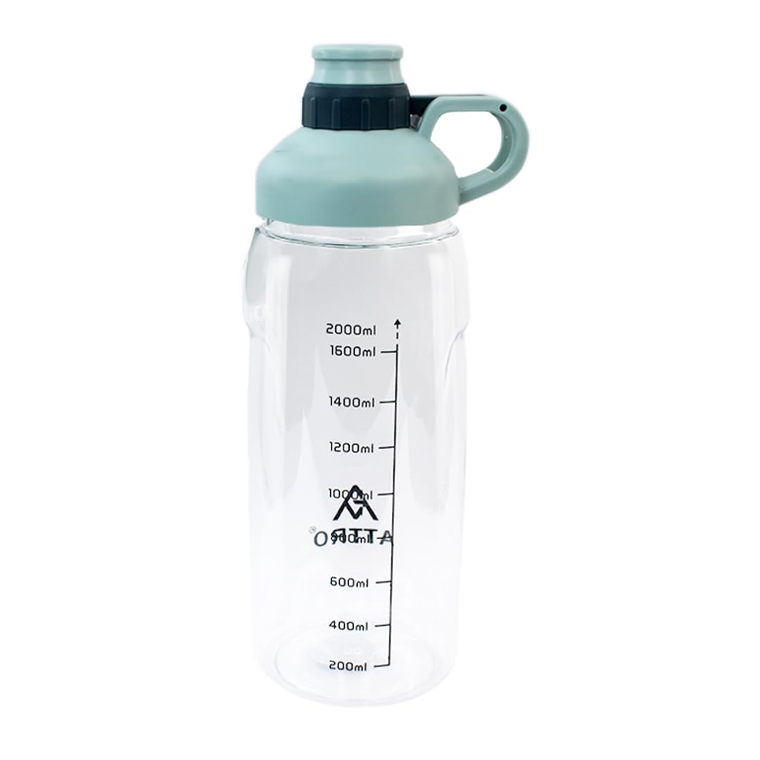 Hydra Gym 2000ml Plastic Water Bottle with Easy to Carry Grip Handle & ML Mention for Daily Water Intake BPA Free Leak-Proof - Light Blue