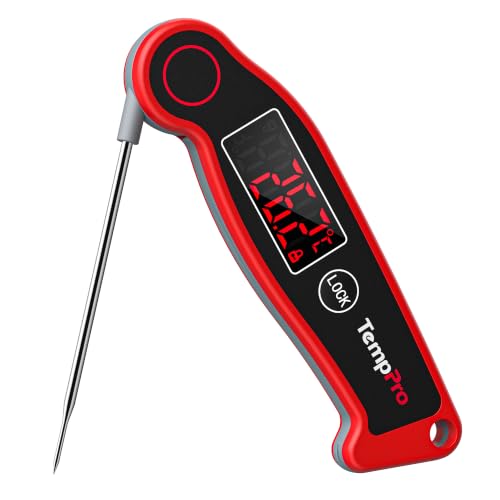 ThermoPro TP19 Arkadan Aydınlatmalı ve Çok Yönlü Termokupllu Et için Suya Dayanıklı Dijital Pişirme Termometresi Sıvılar için Anında Okunan Gıda Termometresi Yağ Barbekü, Kırmızı