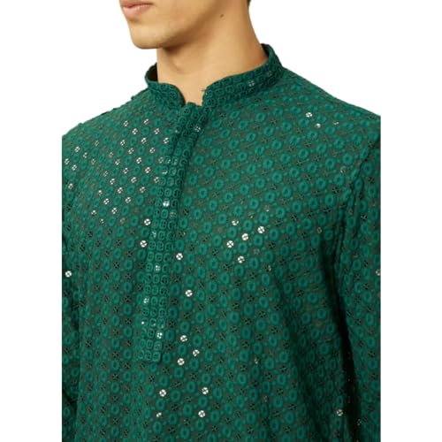 Mens Kurta Embroidered cotton Kurta Pajama Set, Large, Indian Style2