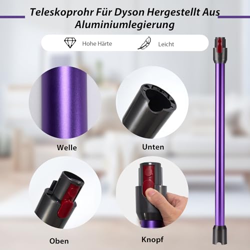 Verlängerungsrohr für Dyson Saugrohr V11 Kompatibel mit Dyson Rohr V15 V 11 V10 V8 V7, Starres Teleskoprohr, V10 Ersatzteile Verlängerungsstange mit Zwei 2-in-1-Bürsten, Lila