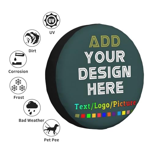 Image of Custom Spare Tire Cover with Picture, Customize Wheel Cover with Logo Personalized Waterproof Dust-Proof Polyester Tire Protectors for Trailer RV SUV All Vehicle, DarkSlateGray