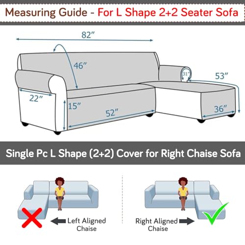 Image of HOKIPO 'Elira Series' Printed Quilted One-Piece L Shape 4 Seater (2+2) Sofa Cover with Right Chaise | Anti-Slip Design, Intense Grey Abstract Floral (AR-6228-C2)