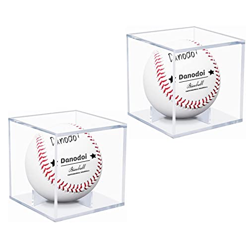2 Pack Baseball Display Case UV Protected Acrylic Clear Baseball Holder Square Cube Ball Protector...