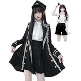 [JIURUN] ロリータ ゴスロリ 衣装 軍服 ハロウィン コスプレ アニメ cosplay lolita 森ガール ロリータ トレンチコート ショートパンツ ブラウス 燕尾服 女装 服 ゴシック ドレス 女装 服 学院風 復古 かわいい (ブラックAセット, L)