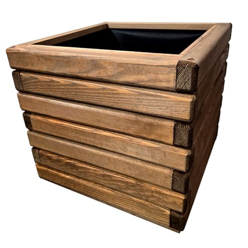 HolzGarden Pflanzkübel Holz 40x40x40 cm Imprägniert Farbe Teak Wetterfest Blumenkasten Blumentopf Groß Außen Balkon Garten Pflanzkasten Outdoor 41l Serie FORNEA