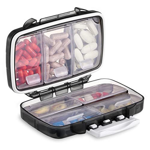 Fullicon Wöchentliche tragbare Pillendose kleines Reise-Pillen-Aufbewahrungsbehältnis mit 7 Fächern feuchtigkeitsbeständig und luftdicht Pillendose für Reisen für Vitamine Fischöl/Ergänzungsmittel
